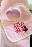 Pink Seersucker Baby Bib and Burp Cloth